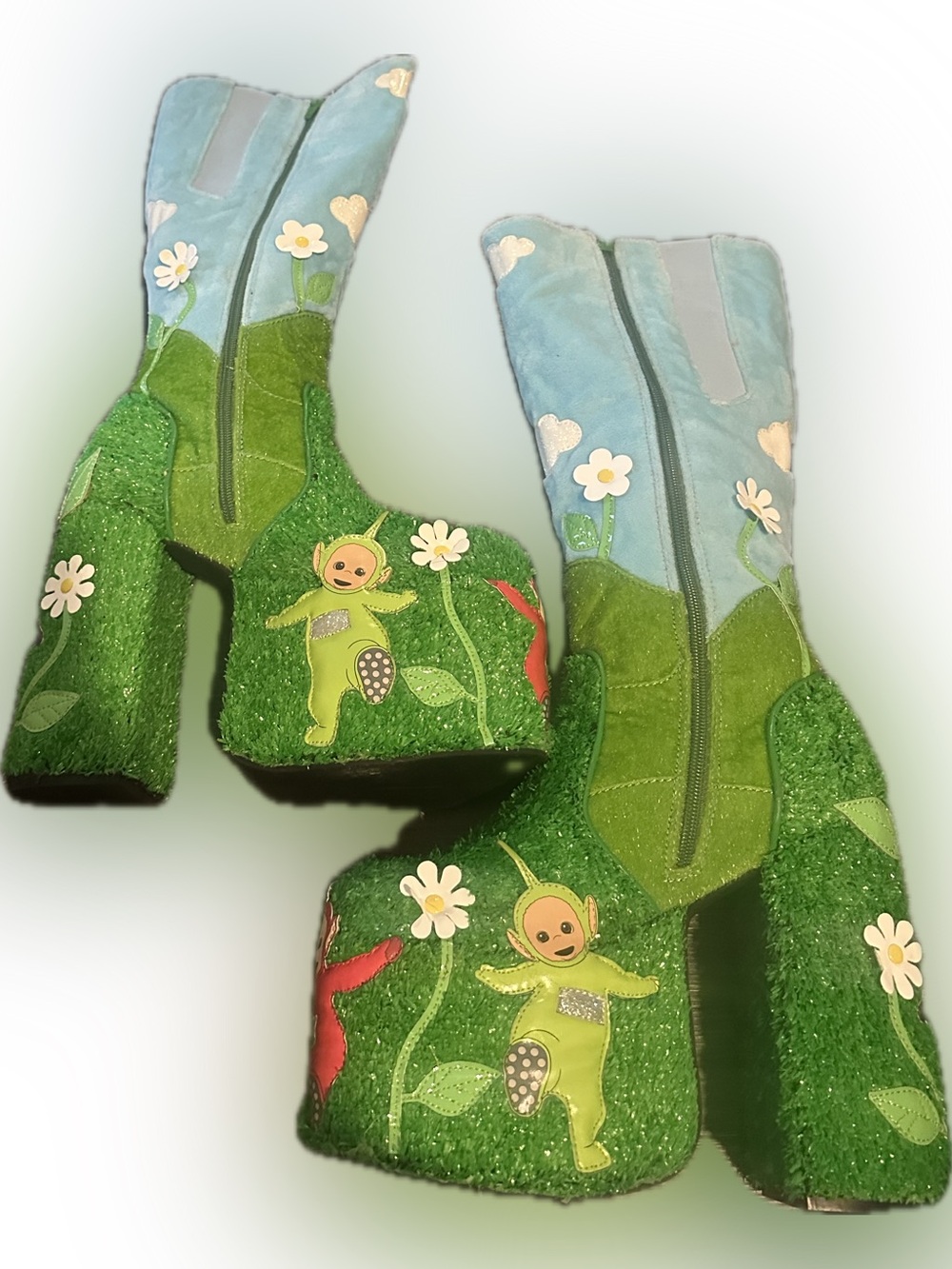 Dolls Kill Green & Light Blue Cloud and Daisy Platform Boots - Picture 2 of 5